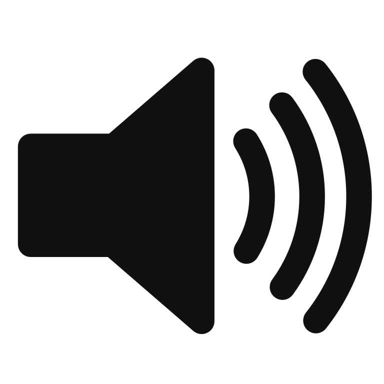 Black speaker icon with sound waves indicating volume or audio.